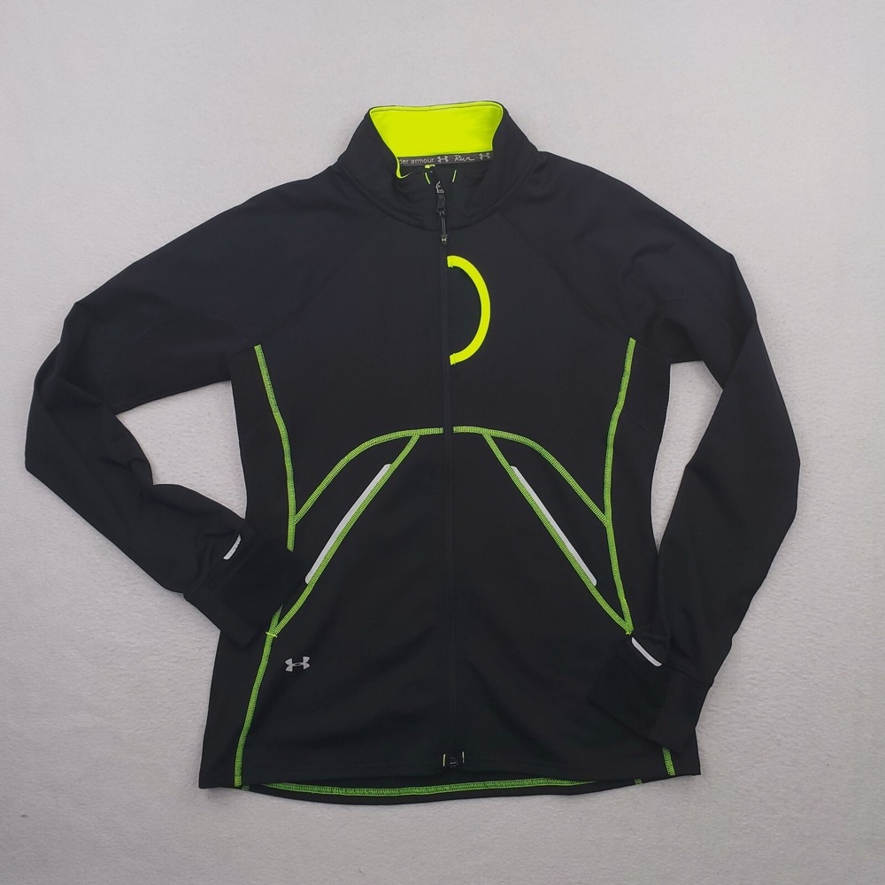 Under Armour Jacket Womens Medium Black Yellow Running Semi Fitted ColdGear